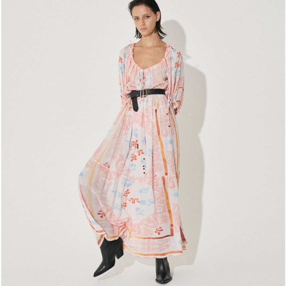 Kinga Csilla Lined, Hand painted scarf print maxi dress. Aussie 12. US 8.